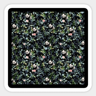 Floral Panda Pattern with Pink and Blue Roses Sticker